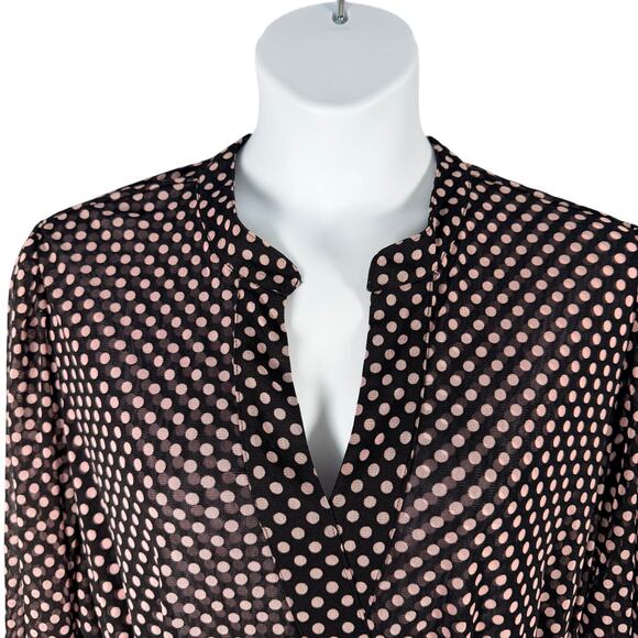INC International Concepts Blouse 3X Black Pink Polka Dot Sheer Mesh Faux Wrap - Picture 2 of 9